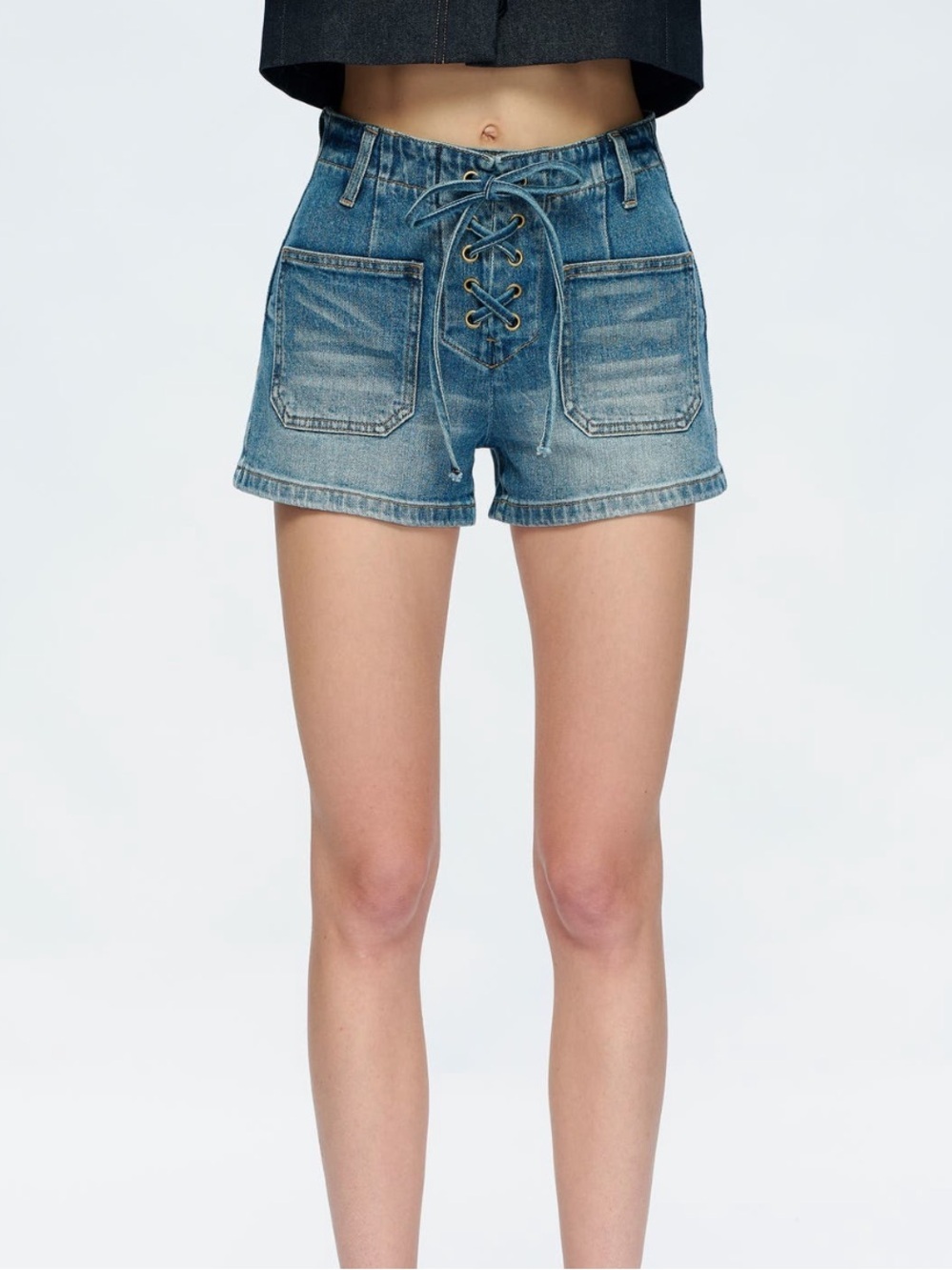 Bayeas Maya Lace-Up High Waist Denim Shorts